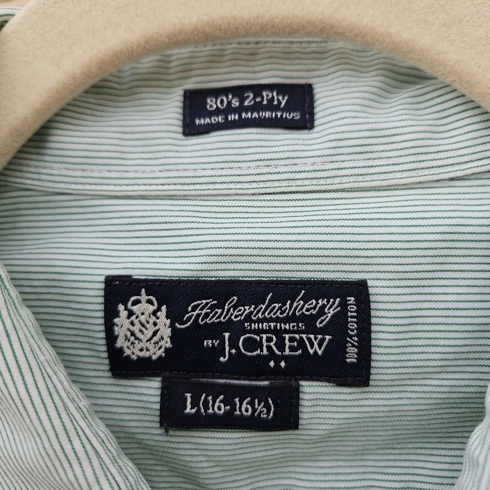 J. Crew Haberdashery Shirtings 80's 2 ply green white striped button front large